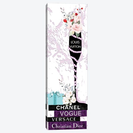 Louis Champagne Glass With Flowers Pearls On Purple & Black Fashion Books Canvas Print #POB475} by Pomaikai Barron Canvas Wall Art