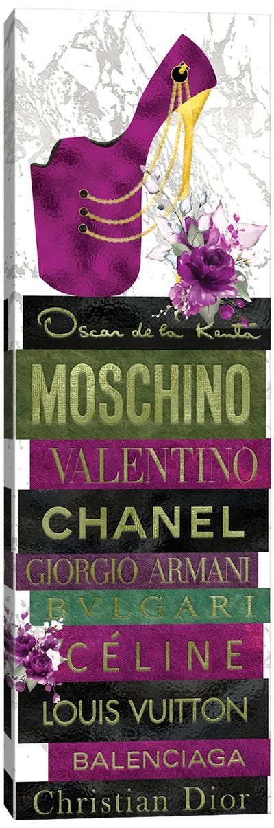 Deep Pink Peep Toe Stiletto & Pink Roses on Leather Fashion Books Canvas Art Print - Reading & Literature