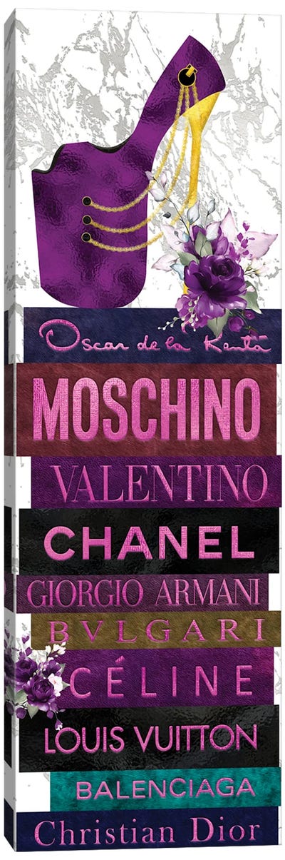 Purple Peep Toe Stiletto & Purple Roses on Leather Fashion Books Canvas Art Print - Book Art