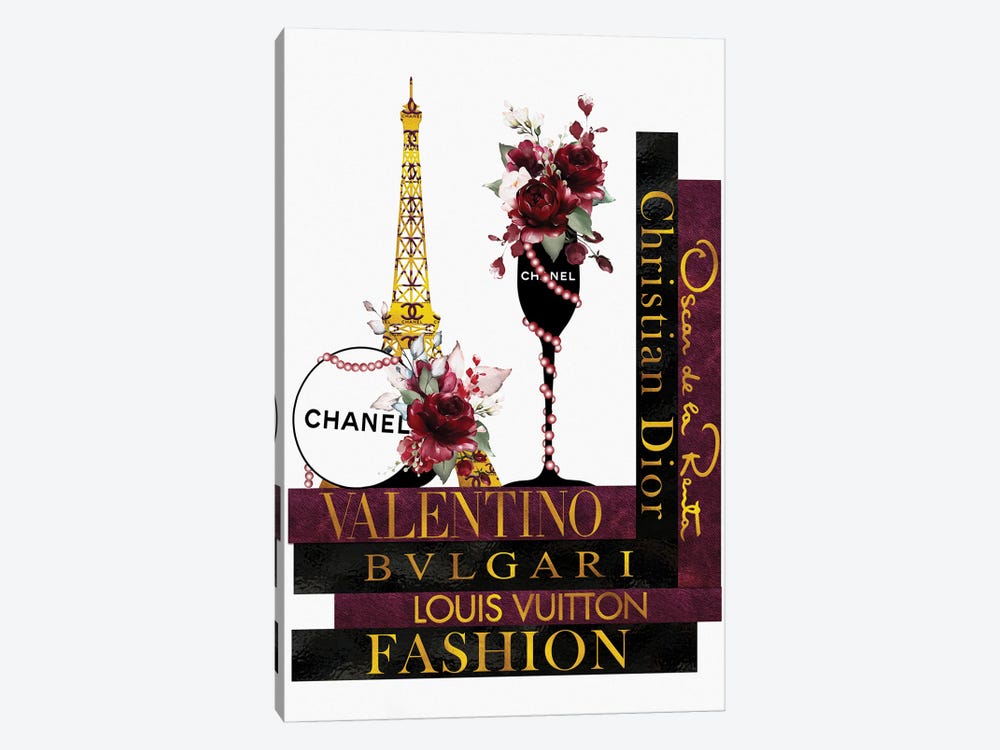 Deep Red Roses In Champagne Glass on Fashion Books by Pomaikai Barron 1-piece Canvas Art Print