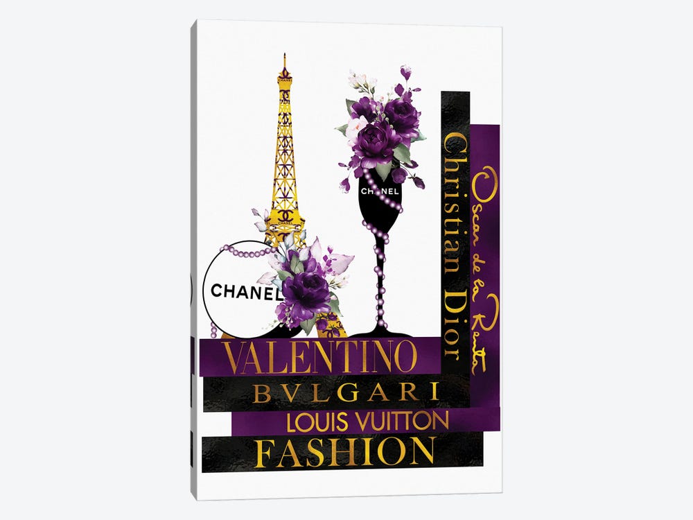 Purple Roses In Champagne Glass on Fashion Books by Pomaikai Barron 1-piece Canvas Wall Art