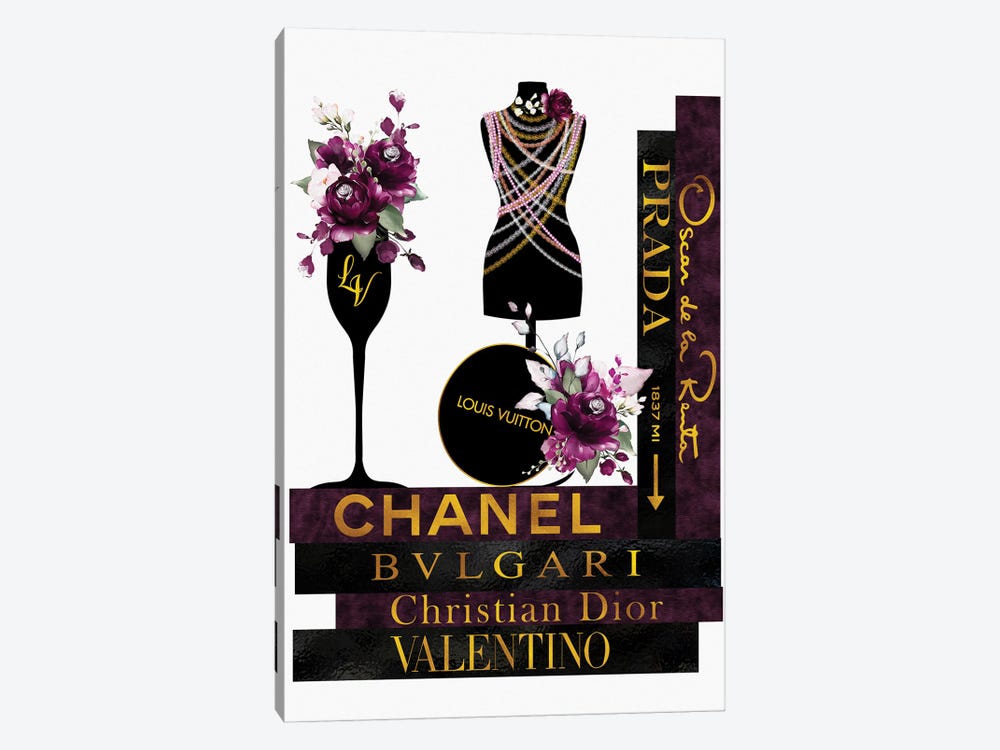 Burgundy  Roses Pearls & Fashion Books by Pomaikai Barron 1-piece Canvas Art Print
