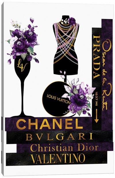 Purple Roses Pearls & Fashion Books Canvas Art Print - Champagne Art