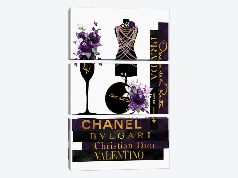 Purple Roses Pearls & Fashion Books by Pomaikai Barron 3-piece Art Print
