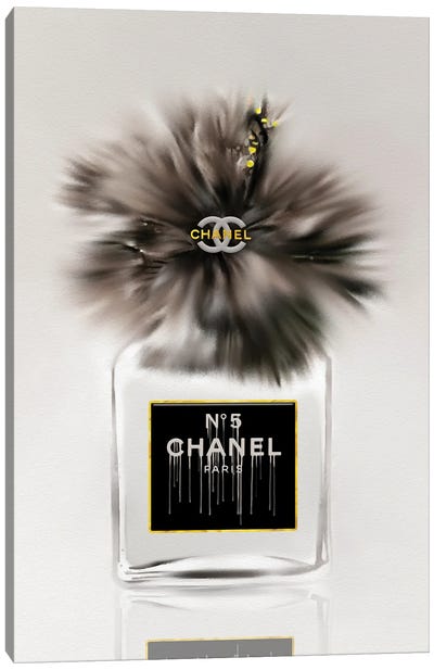 50 Shades Of Gray Fashion Perfume Bottle & Hibiscus Canvas Art Print - Chanel Art
