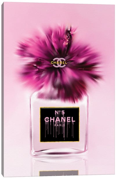 Give Me Some Pink! Fashion Perfume Bottle & Hibiscus Canvas Art Print - Perfume Bottle Art