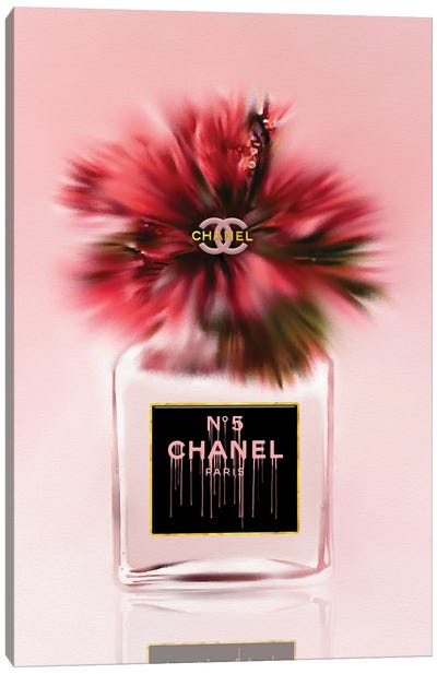 Little Red Fashion Perfume Bottle & Hibiscus Canvas Art Print - Hibiscus Art