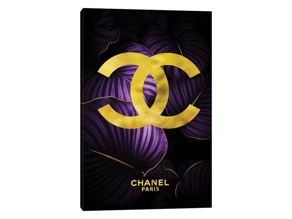 Framed Canvas Art (Gold Floating Frame) - Chanel Purple Double CS Tropical Purple by Pomaikai Barron ( Fashion > Fashion Brands > Chanel art) - 40x26