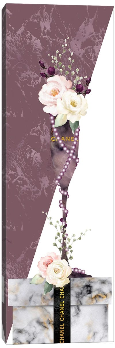 Mauve Marble Fashion Champagne Glass With Roses On White Marble Gift Box Canvas Art Print - Champagne Art