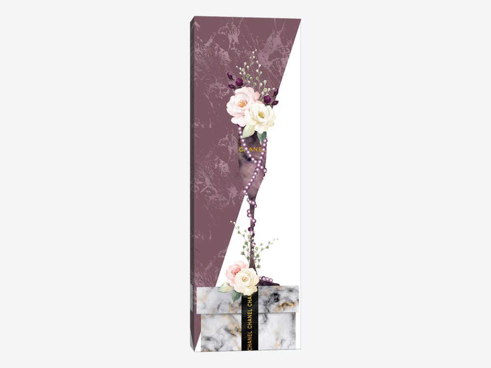 Mauve Marble Fashion Champagne Glass With Roses On White Marble Gift Box by Pomaikai Barron 1-piece Canvas Print