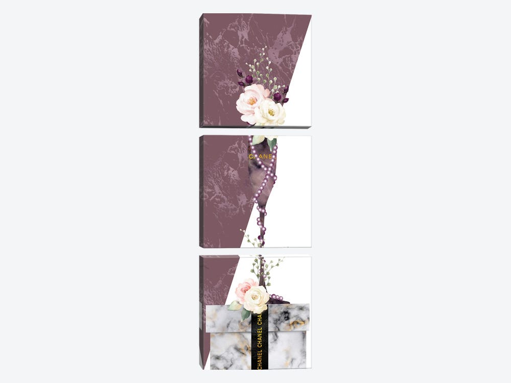 Mauve Marble Fashion Champagne Glass With Roses On White Marble Gift Box by Pomaikai Barron 3-piece Art Print