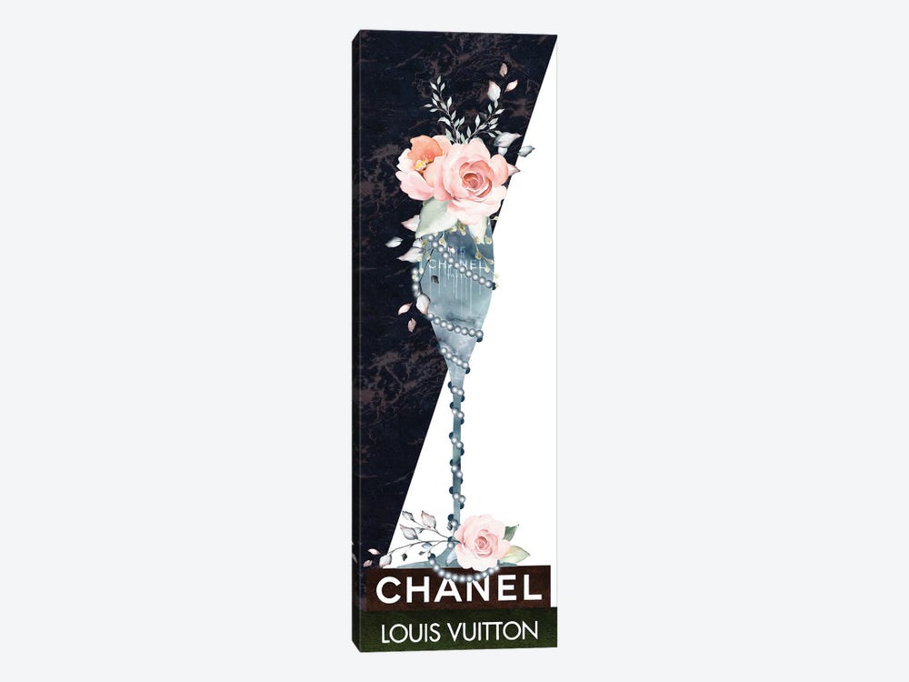 Blue Marble Fashion Champagne Glass With Roses & Pearls On Fashion Books by Pomaikai Barron 1-piece Canvas Wall Art
