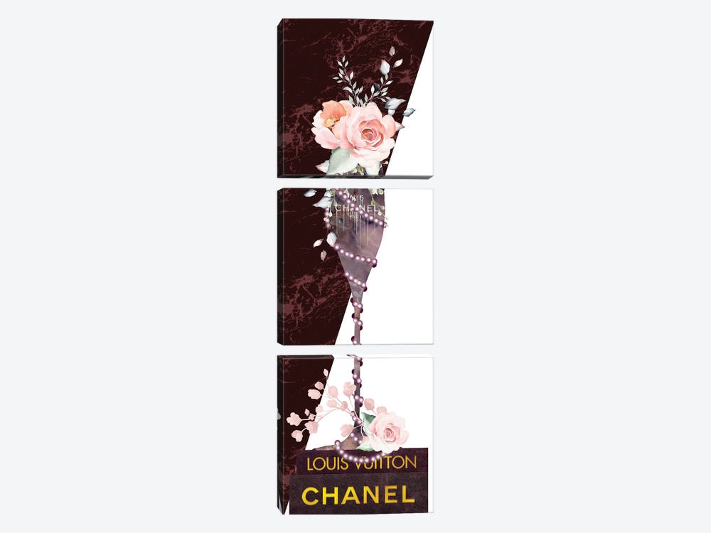 Mauve Marble Fashion Champagne Glass With Roses & Pearls On Fashion Books by Pomaikai Barron 3-piece Canvas Art Print
