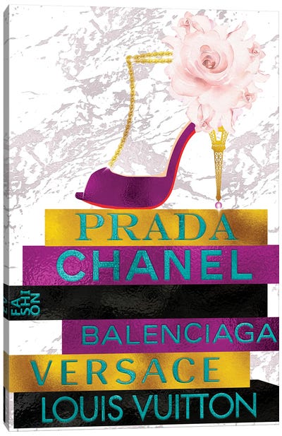 Magenta Peep Toe Heel With Roses On Fashion Books Canvas Art Print - Paris Typography