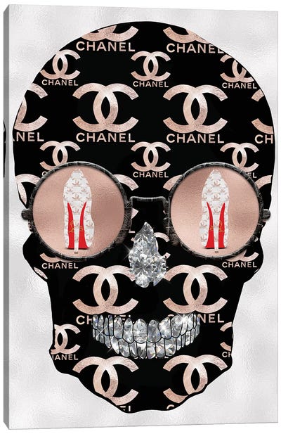 Chanel Rose Gold Black Fashion Skull Canvas Art Print - Skull Art