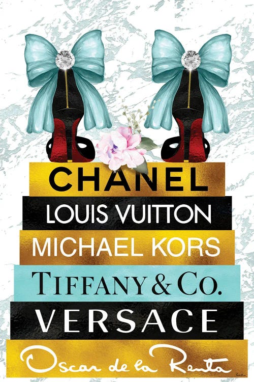 Teal Bow Red Bottom High Heels On Teal Black & Gold Fashion Books