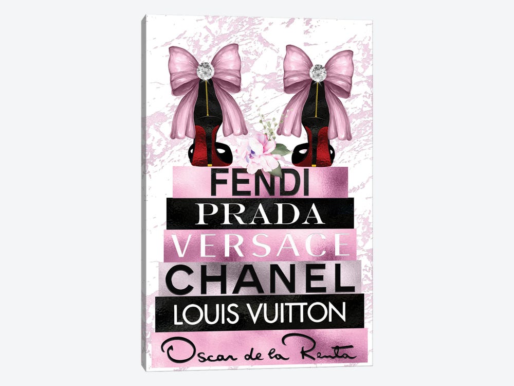 Pink Bow Red Bottom High Heels On Pink & Black Fashion Books by Pomaikai Barron 1-piece Art Print