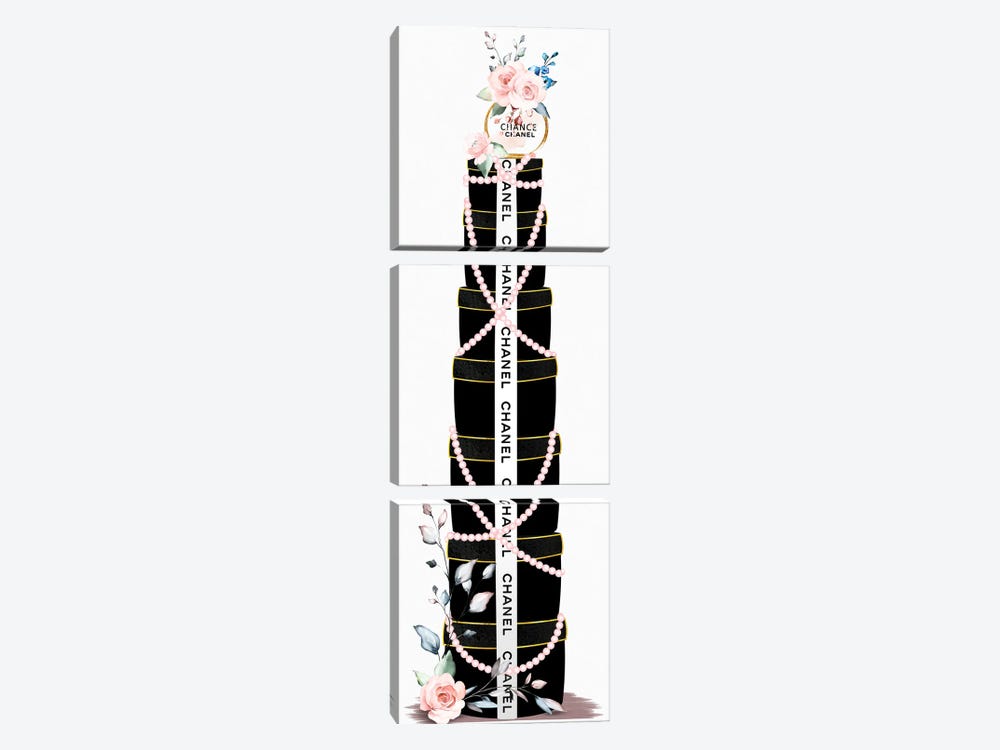 Perfume Bottle With Blush Roses On Black & White Stacked Gift Boxes by Pomaikai Barron 3-piece Canvas Artwork