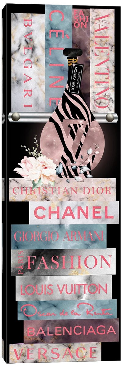 Champagne Roses & Marble Fashion Book Stack Canvas Art Print - Louis Vuitton Art