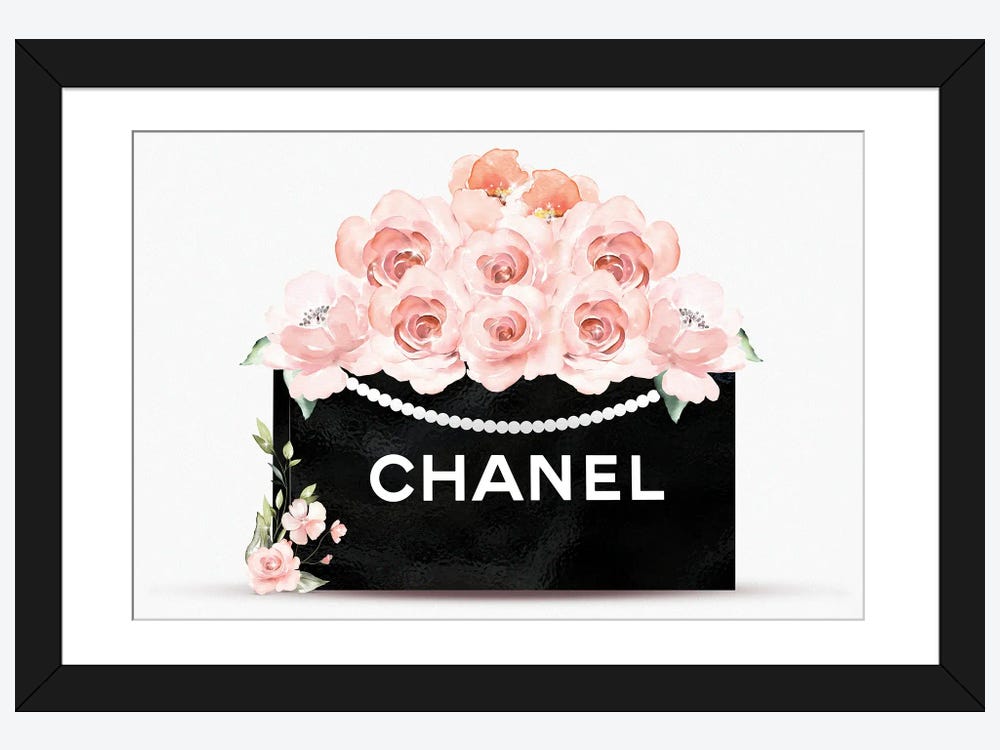 Framed Canvas Art (White Floating Frame) - Rose Gold Blush LV Fashion I by Pomaikai Barron ( Fashion art) - 26x18 in