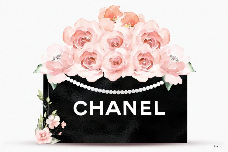 Black & White Fashion Shopping Bag With Blush Roses