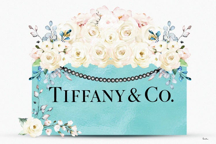 Teal Fashion Shopping Bag With White Pink & Blue Florals