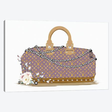 Mauve And Gold Fashion Duffle Bag With Black Pearls & Roses Canvas Print #POB532} by Pomaikai Barron Canvas Art