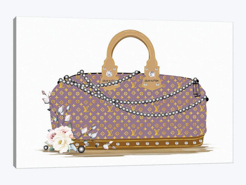 Mauve And Gold Fashion Duffle Bag With Black Pearls & Roses by Pomaikai Barron 1-piece Canvas Print