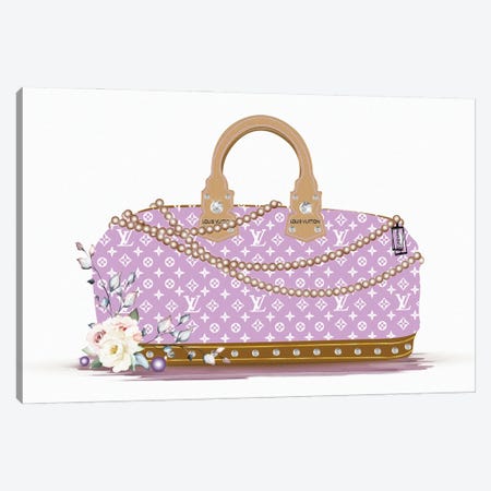 Purple And White Fashion Duffle Bag With Brown Pearls & Roses Canvas Print #POB534} by Pomaikai Barron Canvas Print