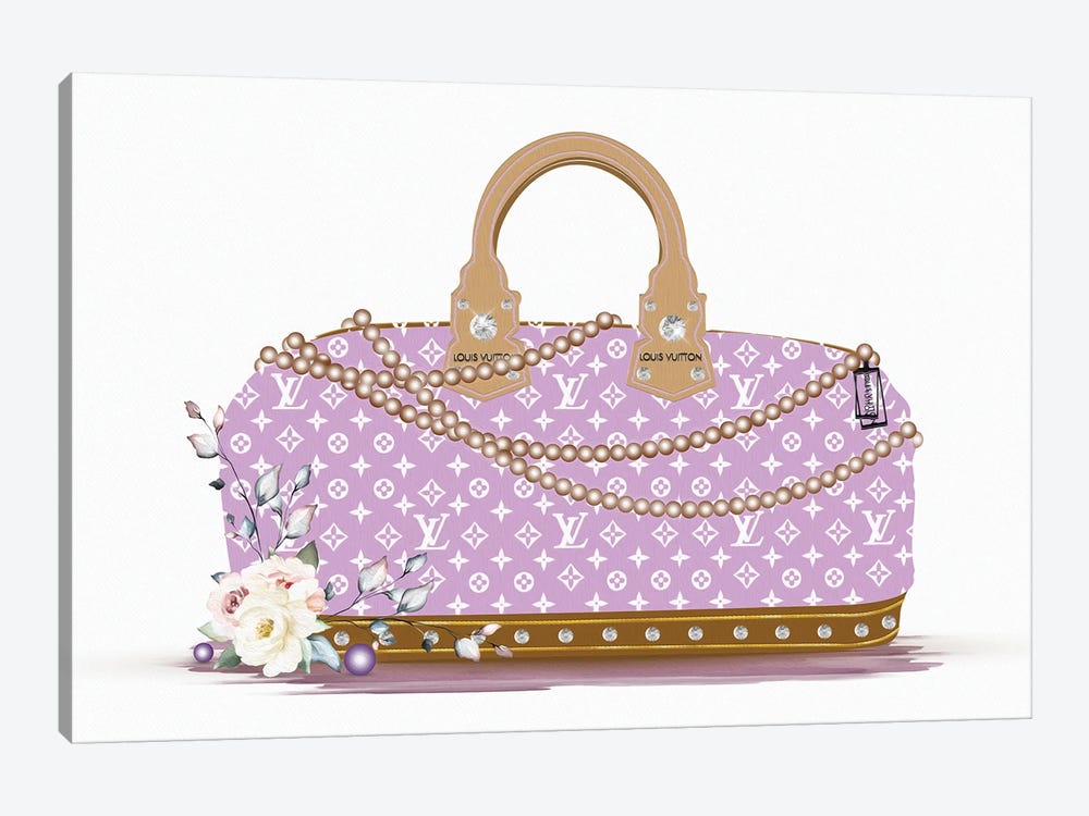 Purple And White Fashion Duffle Bag With Brown Pearls & Roses by Pomaikai Barron 1-piece Canvas Print