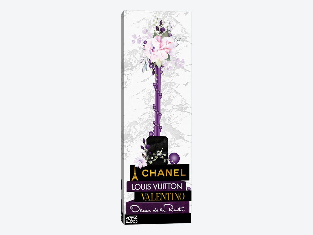 Purple Lip Gloss Vase With Roses & Pearls On Fashion Books by Pomaikai Barron 1-piece Canvas Artwork