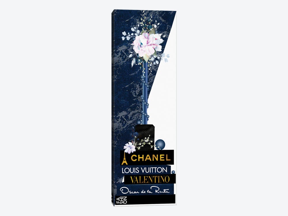 Blue Lip Gloss Vase With Roses & Pearls On Fashion Books by Pomaikai Barron 1-piece Canvas Print