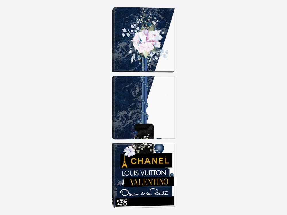 Blue Lip Gloss Vase With Roses & Pearls On Fashion Books by Pomaikai Barron 3-piece Canvas Print