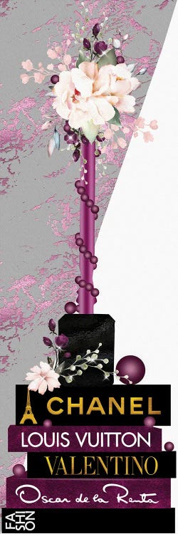 Magenta Lip Gloss Vase With Roses & Pear - Art Print