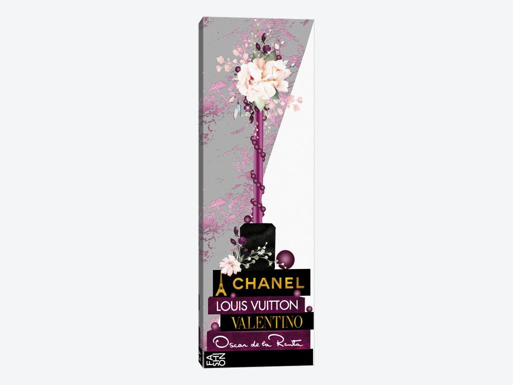 Magenta Lip Gloss Vase With Roses & Pearls On Fashion Books by Pomaikai Barron 1-piece Canvas Wall Art