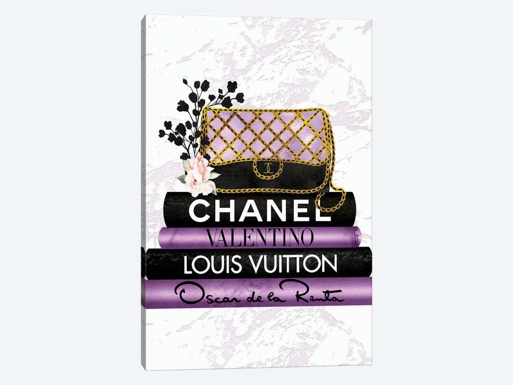 Purple & Black Quilted Fashion Hand Bag On Black & Purple Fashion Books by Pomaikai Barron 1-piece Canvas Artwork