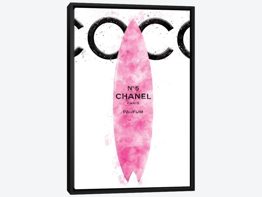 Framed Canvas Art - Coco Fashion Pink Surfboard by Pomaikai Barron ( Sports > Surfing art) - 26x18 in