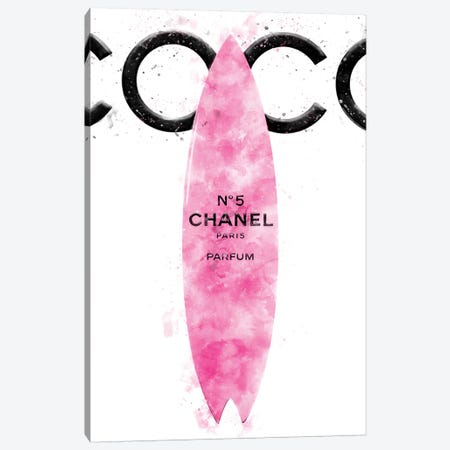 Coco Fashion Pink Surfboard Canvas Print #POB53} by Pomaikai Barron Canvas Wall Art