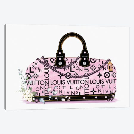 Pink And Black Fashion Duffle Bag With Florals & Pearls Canvas Print #POB544} by Pomaikai Barron Canvas Wall Art