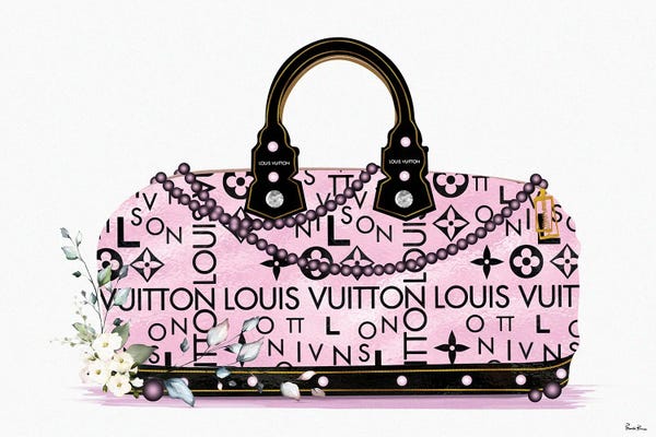 Louis Vuitton: Pink And Black Fashion Duffle Bag With Florals & Pearls by Pomaikai Barron