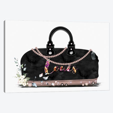 Black And Tan Fashion Duffle Bag With Florals & Pearls Canvas Print #POB545} by Pomaikai Barron Canvas Artwork