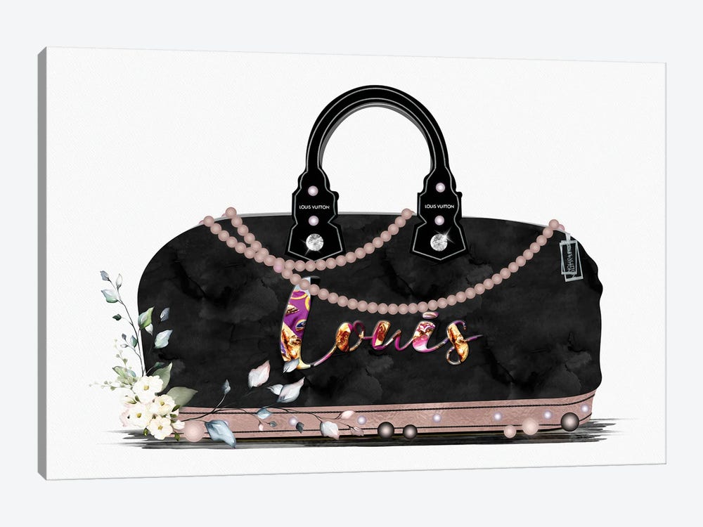 Black And Tan Fashion Duffle Bag With Florals & Pearls by Pomaikai Barron 1-piece Canvas Print