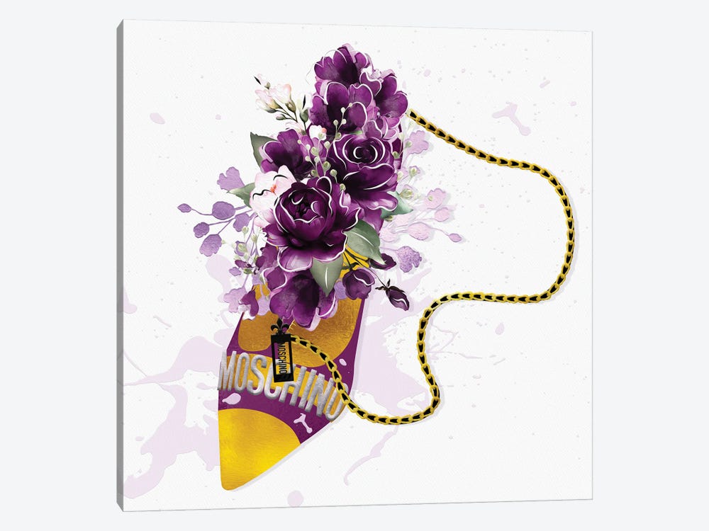 Magenta & Gold High Heel Bag With Purple Blush Florals by Pomaikai Barron 1-piece Canvas Wall Art