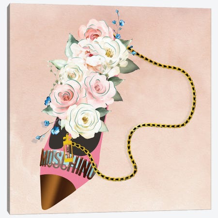 Pink Bronze High Heel Bag With White & Pink Blush Roses Canvas Print #POB547} by Pomaikai Barron Canvas Artwork