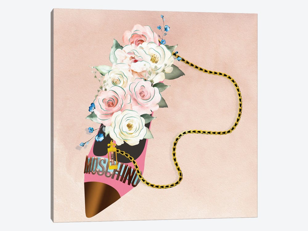 Pink Bronze High Heel Bag With White & Pink Blush Roses by Pomaikai Barron 1-piece Art Print