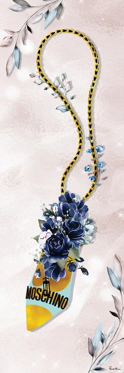 Teal & Gold High Heel Bag With Sapphire Blue Roses