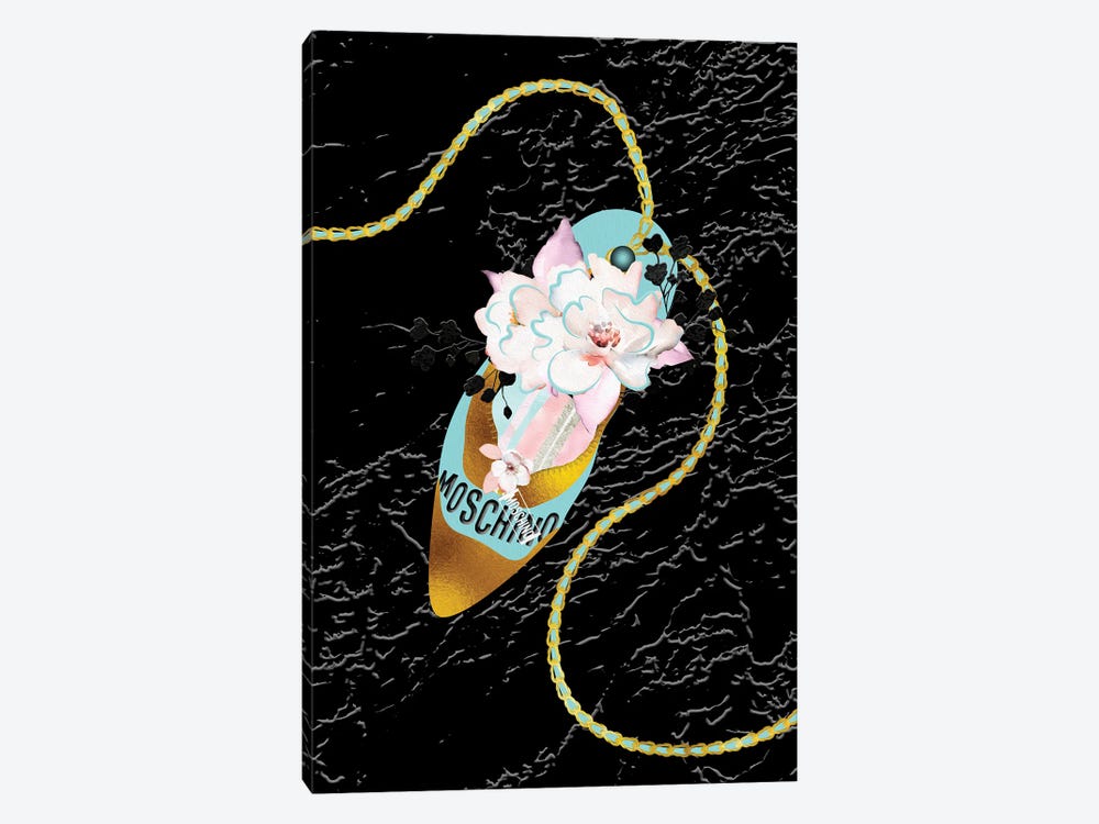 Teal Gold High Heel Bag With Macarons & Roses by Pomaikai Barron 1-piece Canvas Artwork