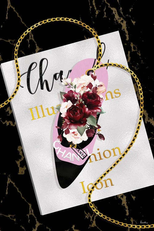 Pink & Black High Heel bag With Deep Red Roses On A Silver Fashion Book