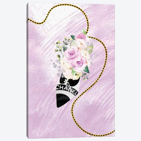 White & Black High Heel Bag With Blush Purple Roses Canvas Print #POB554} by Pomaikai Barron Canvas Art Print