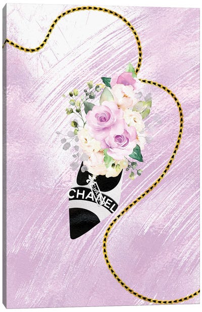 White & Black High Heel Bag With Blush Purple Roses Canvas Art Print